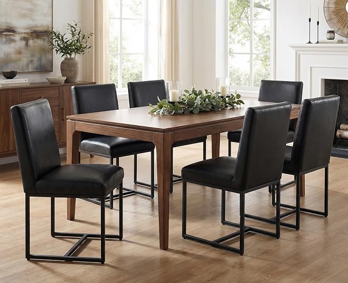 CIMOTA Black Modern Dining Chairs Set of 6, Leather Dining Room Chairs Upholstered Armless Guest Side Chair with Black Base for Dining Room/Kitchen, 6PCS