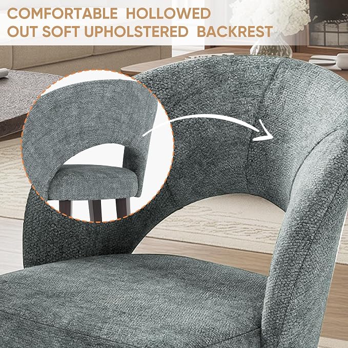 Dining Chairs Set of 6, Mid Century Modern Dining Chairs with Solid Wood Legs, Curved Back Kitchen Chair Farmhouse Side Upholstered Chairs for Kitchen Dining Room, Gray