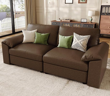 EASE MOOSE Loveseat Sofa for Living Room,Oversized Deep Seat Modular Sectional,Classic Comfy 2 Seater Sofas,Scratch Resistant Faux Leather Couch for Small Spaces, Deep Brown