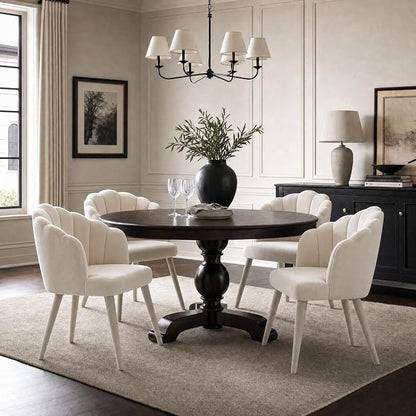 Hyfirm Velvet Dining Chairs Set of 4, Upholstered Modern Kitchen Dining Chairs with Petal Back & Fabric Covered Wooden Legs, Comfy Accent Armchairs for Bedroom/Kitchen/Vanity, Cream