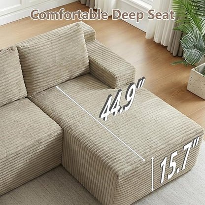 96" Cloud Sectional Couch with L-Shape Chaise, Modular Comfy Sofa Chaise Longue, Upholstered Corduroy Couches Sleeper with Deep Seat for Living Room Bedroom, No Assembly Required(Camel, Right Facing)