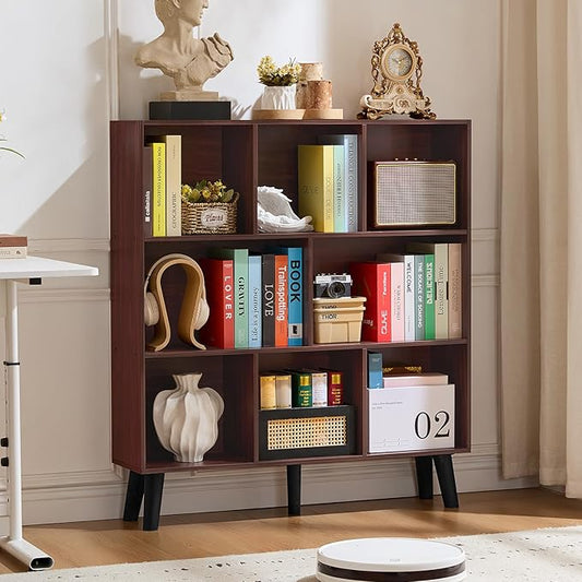 LEYAOYAO 8 Cube Bookshelf 3-Tier Bookcase with Legs, Mint-Walnut Kids Book Shelf Cute Storage Organizer, Large Open Toy Shelves Modern Bookshelves,Display Bookcases for Bedroom,Living Room,Nursery