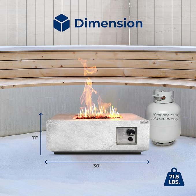 SereneLife Propane Gas Fire Pit Table 40000 BTU Square Outdoor Firepit with Protective Cover, Durable Metal Construction, and Stylish Design for Patio or Backyard