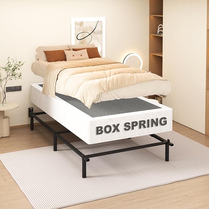 NHODIR Twin Box Spring 9 Inch Heavy Duty Box Spring Mattress Foundation, Metal Bed Base with Fabric Cover, Noise Free Easy Assembly