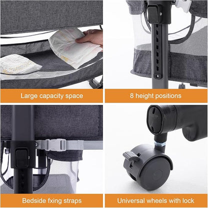 Soobaby 3 in 1 Baby Crib,Bassinet Bedside Crib Adjustable Portable Bed for Infant,Baby Newborn Must Have Bed,Grey