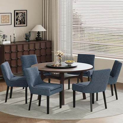 Modern Dining Room Chairs Set of 6 with Mid Back and Wood Legs, Upholstered Kitchen Chairs for Dining Room/Living Room, Blue