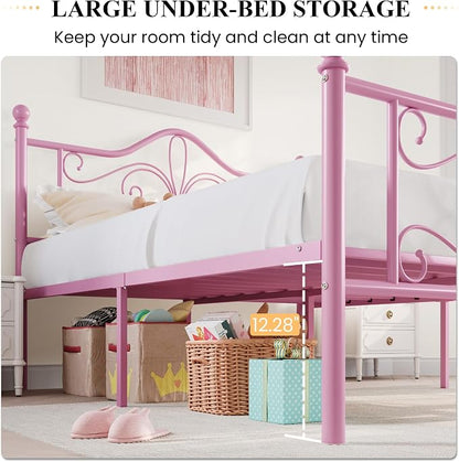 SHA CERLIN Full Size Bed Frame for Kids,Metal Bed Frame with Butterfly Pattern Design Headboard and Footboard,No Box Spring Needed,Easy Assembly,Pink
