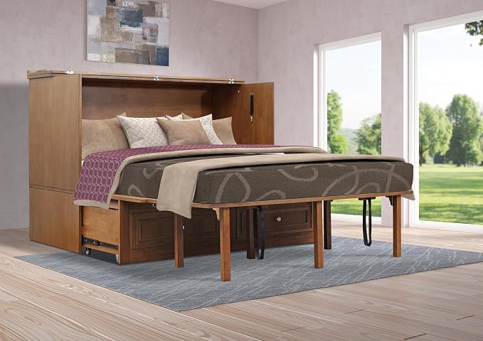 Mega Solutions Murphybedz Pompei Murphy Cabinet Chest Bed with Charging Station 8 Inch (Honey Oak, Queen)