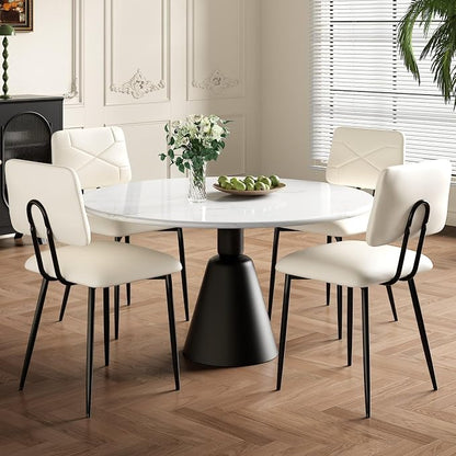 VECELO Dining Chairs Set of 4, Modern Upholstered Kitchen Chairs with Faux Leather Cushion Seat & Metal Legs for Kitchen, Living Room, Tufted Backrest Design, Beige