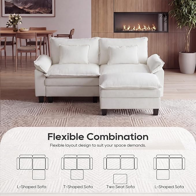 URRED Oversized Modular Sectional Sofa, 87" L Shaped Modern Comfy Cloud Couch with Movable Ottoman & Pillows, Deep Seat Couches for Living Room, Bedroom or Apartment (Chenille Beige, 87" L Shaped)