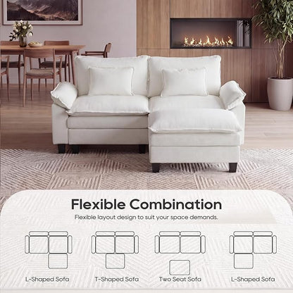 URRED Oversized Modular Sectional Sofa, 87" L Shaped Modern Comfy Cloud Couch with Movable Ottoman & Pillows, Deep Seat Couches for Living Room, Bedroom or Apartment (Chenille Beige, 87" L Shaped)