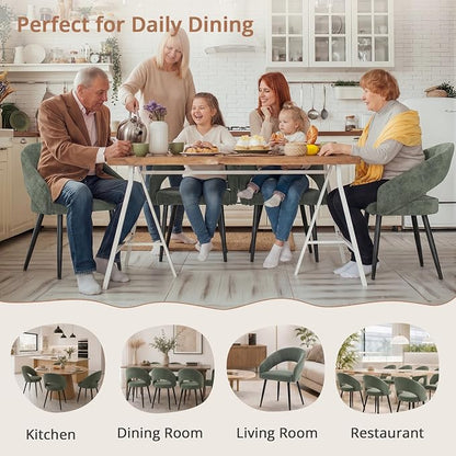 LUE BONA Modern Dining Chairs Set of 6, Upholstered Armrest Side Chairs for Kitchen & Dining Room, 18.5" Seat Height, Comfortable Curved Hollow Backrest, Black Metal Legs, Easy Assembly, Grayish Green