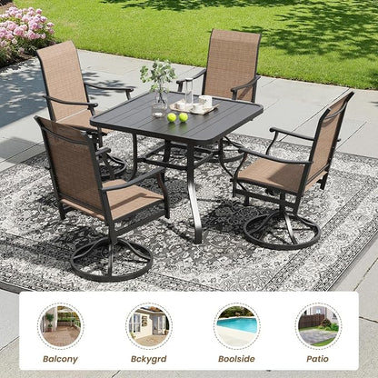 Soohow Patio Dining Set for 4, 5 Piece Outdoor Table and Chairs Set, 4 x Swivel Patio Chairs with Textilene Fabric and 35"x35" Outdoor Dining Table with 1.57" Umbrella Hole for Poolside, Backyard