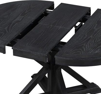LUMISOL 42"-54" Extendable Round Dining Table for 4-6, Farmhouse Round to Oval Kitchen Table with 12" Removable Leaf and Pedestal Base, Wood Dinner Tables for Dining Room, Living Room, Espresso