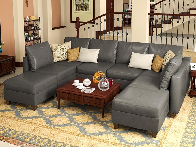 EASE MOOSE Modular Sofa Sectional Couch with Storage Ottomans, Faux Leather Sectional U Shaped Sectional Sofa Modular Sectional Sofa Couch with Reversible Chaises
