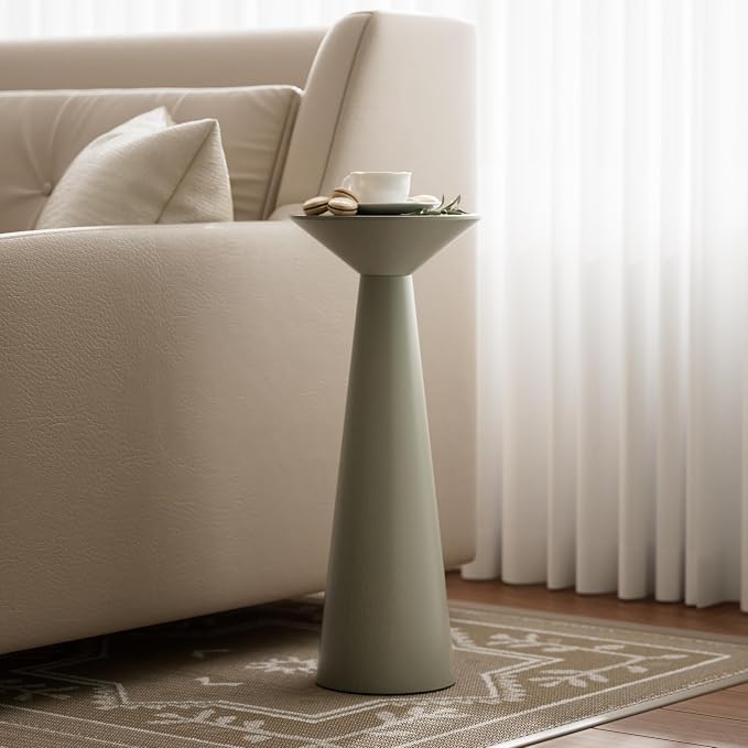 COZAYH Farmhouse Tall Pedestal End Table Small Solid Wood Martini Table Plant Stand Modern Round Drink Table for Small Space Living Room, Sage Green