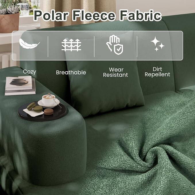 MELLCOM Modern 93" Curved Boneless Sofa Couch, L-Shaped Corner Sofa, No Assembly Needed, Chenille Upholstered Cloud Sectional Couch for Living Room, Bedroom and Apartment (Green, Left Hand Facing)