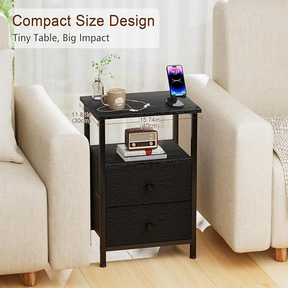 LOAKEKEL Nightstands Set of 2, Night Stand with 2 Fabric Drawers, Bed Side Table with Open Storage Shelf for Bedroom, Small End Tables Living Room, Black, HETS002BK