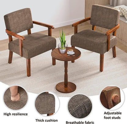 FAGAGA Accent Chair Set of 2 with Table, Living Room Chairs with Soft Seat & Armrests for Living Room Bedroom Reading Room Waiting Room (Brown), (AC01)