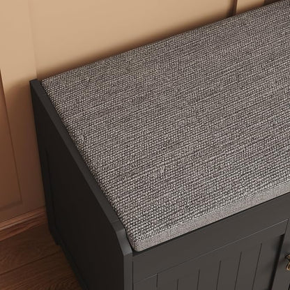 HOMEFORT 54.4" Shoe Bench with Lift Top Storage, Entryway Bench with Cushioned Seat, Wooden End of Bed Bench, Shoe Cabinet Bench with Hidden Storage Space, for Bedroom, Hallway,Black