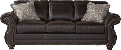 Leinster Faux Leather Sofa with Antique Bronze Nailheads in Espresso