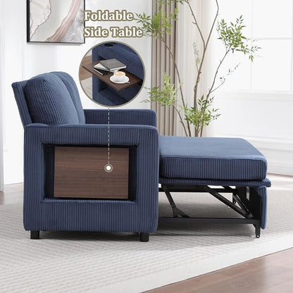 3 in 1 Folding Convertible Sleeper Sofa Bed, Pull Out Couch with Side Pockets,USB Port,Side Table,Loveseat Sofa Bed with Adjustable Backrest for Living Room Bedroom 66" Blue 2 SEAT