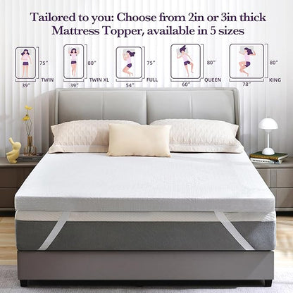 SINWEEK 2 Inch Gel Memory Foam Mattress Topper with Cooling Cover Ventilated Soft Mattress Pad, Bed Topper, CertiPUR-US Certified, Twin Size