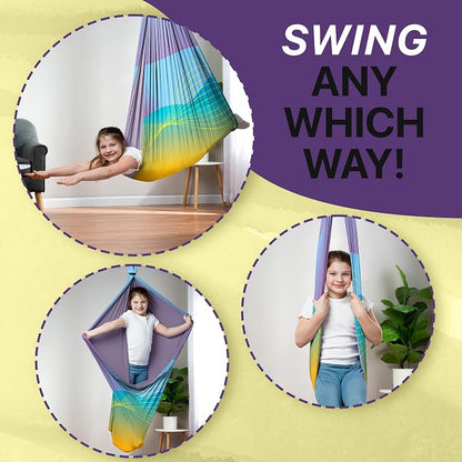Indoor Sensory Swing for Kids or Outdoor – Holds 300lbs, Double-Layer, & 360° Swivel, Calming Compression Therapy Swing Hammock for Kids & Adults with All Hardware – Sensory-Motor Toys & Gifts