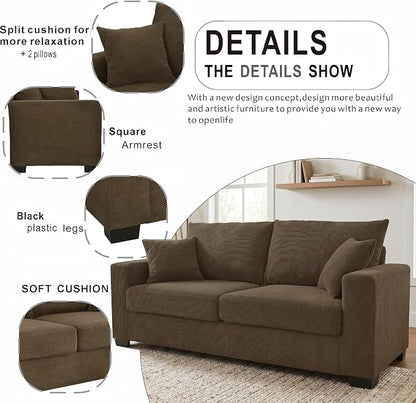Ball & Cast 69" Loveseat Sofa, Modern Love Seat Couches for Living Room,Upholstered 2 Seater Small Couch with Throw Pillows for Bedroom,Apartment,Office,Easy Assembly,Coffee