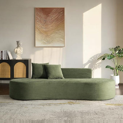 94.5" Modern Curved Sofa, 3-Seater Comfy Foam Couch with 2 Pillows, Frameless & No Assembly Required, Cloud Couch for Living Room, Green