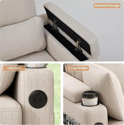 81" L-Shaped Sectional Sofa with Storage, Reversible Sleeper Sofa Couch with Chaise, Soft Fabric Upholstered Modular Couch with Cup Holder & Side Pockets, 1000lbs Capacity for Living Room