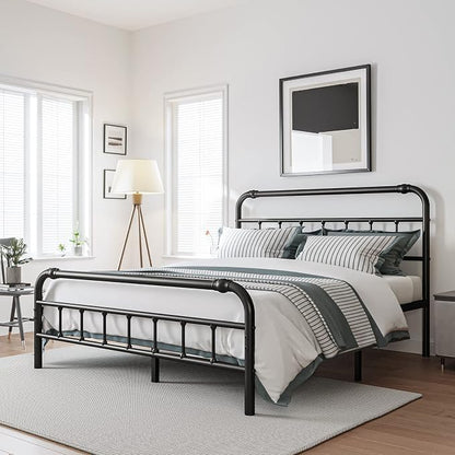 BOSRII Full Size Bed Frame with Headboard and Footboard, 18 Inches High, 3500 Pounds Heavy Duty Metal Slats Support for Mattress, No Box Spring Needed, Noise-Free, Black