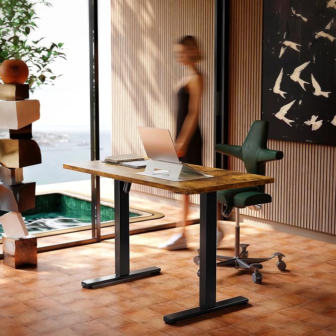 HUANUO Electric Standing Desk,48" x 24" Height Adjustable Desk, 4 Memory Height Settings, Sit to Stand Up Desk for Home Office, with Headphone Hook, Cable Manager, Vintage Brown