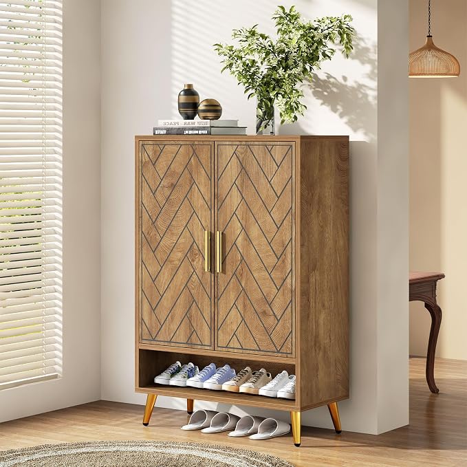 Tribesigns 6-Tier Shoe Cabinet with Doors (Light Brown)