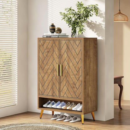 Tribesigns 6-Tier Shoe Cabinet with Doors (Light Brown)