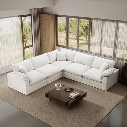 Cloud Modular Sectional Sofa,211.6" Down Filled Sofa 5 Seat with Chaise,Minimalist Sofa Cover Washable and Replaceable Couches for Living Room,Sectional Sofa Deep Seat White