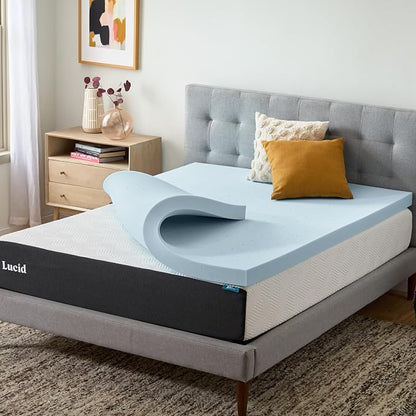 Lucid 3 Inch Memory Foam Mattress Topper, California King Size – Cooling Gel Bed Topper – Preassure-Relieving Deep Plush Feel – Ventilated Breathable Design – CertiPur Certified - Dorm Essentials