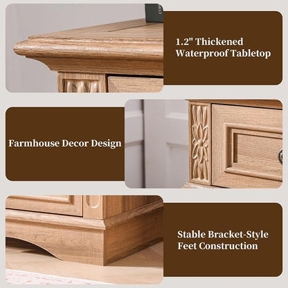 ENOUSHUFarmhouse Dresser and Nightstand Sets, 7 Drawer Dresser & 3 Drawer Nightstand Sets, 2 Pieces Rustic Wood Bedroom Furniture Set for Home, Bedroom, Hallway（Natural）