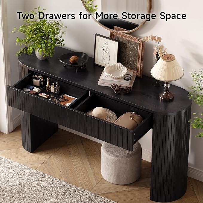 ONBRILL 55 Inch Console Table with 2 Drawers, Entryway Tables with Storage, Sofa Table Behind The Couch, Hallway Tables, Black