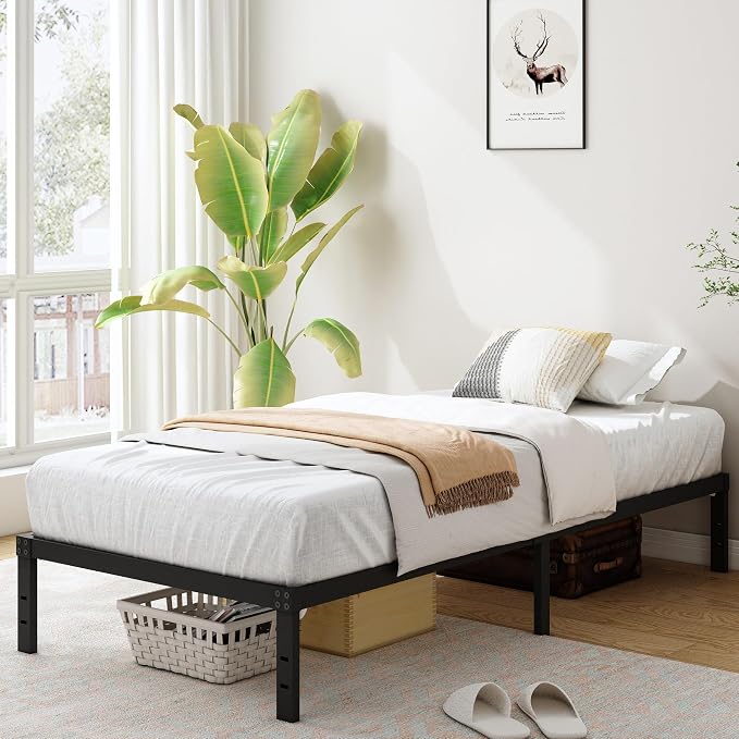 Cieemine 10 Inch Twin Bed Frames, Platform Metal Bed Frame Twin Size Heavy Duty Steel Slat Mattress Foundation, No Box Spring Needed, Easy Assembly, Noise-Free, Black