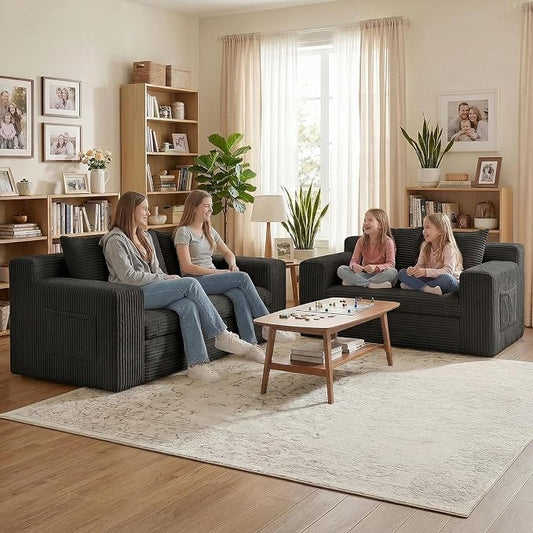 Boneless Couch Sofa Bed, 70'' Convertible Tri-Folding Futon Sleeper with Handle & Side Pockets, Pull Out Couch Bed with Hook and Loop No Assembly for Small Space,Living Room & Bedroom