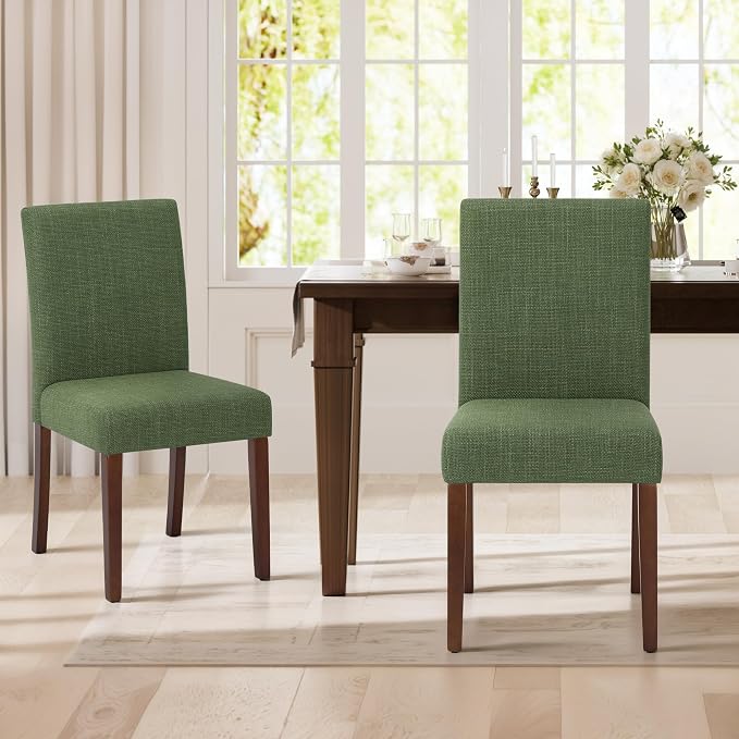 MALOL Upholstered Dining Chairs Set of 2, Modern Fabric Dining Room Chair, Wooden Dining Chair, Kitchen Side Chairs, Farmhouse Dinner Chair with High Back for Kitchen, Green