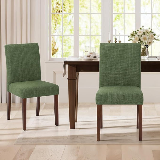 MALOL Upholstered Dining Chairs Set of 2, Modern Fabric Dining Room Chair, Wooden Dining Chair, Kitchen Side Chairs, Farmhouse Dinner Chair with High Back for Kitchen, Green