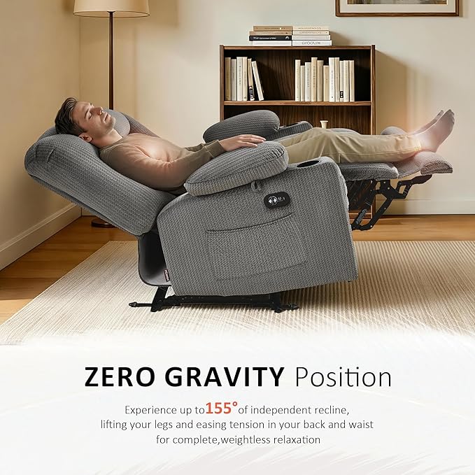 MCombo 55.9" Zero Gravity Power Loveseat Recliner with Heat and Vibration Massage, Reclining Loveseat Sofa with USB Ports, Cup Holders for Living Room, Fabric PR648SET (Grey)