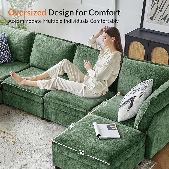 HULALA HOME 67'' Modern Chenille Loveseat Sofa, 2 Seater Couch with Storage, Comfy Deep Seat, Small Loveseat Couches for Living Room Furniture with Pillows, Easy to Install, Green