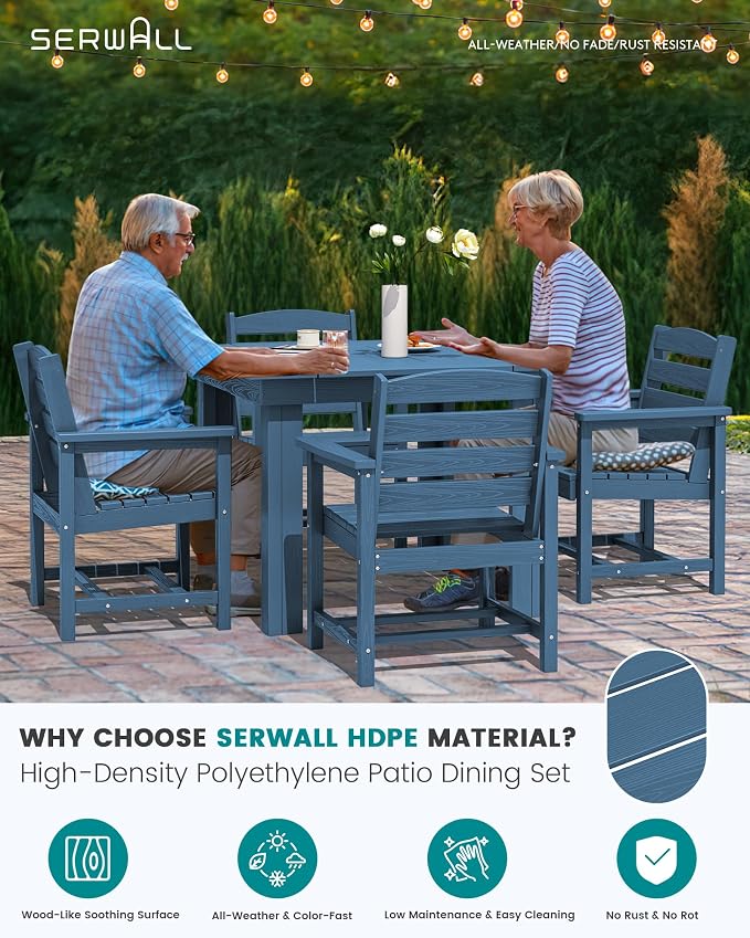 SERWALL HDPE Outdoor Square Dining Set for 4 | with Armchair Seat