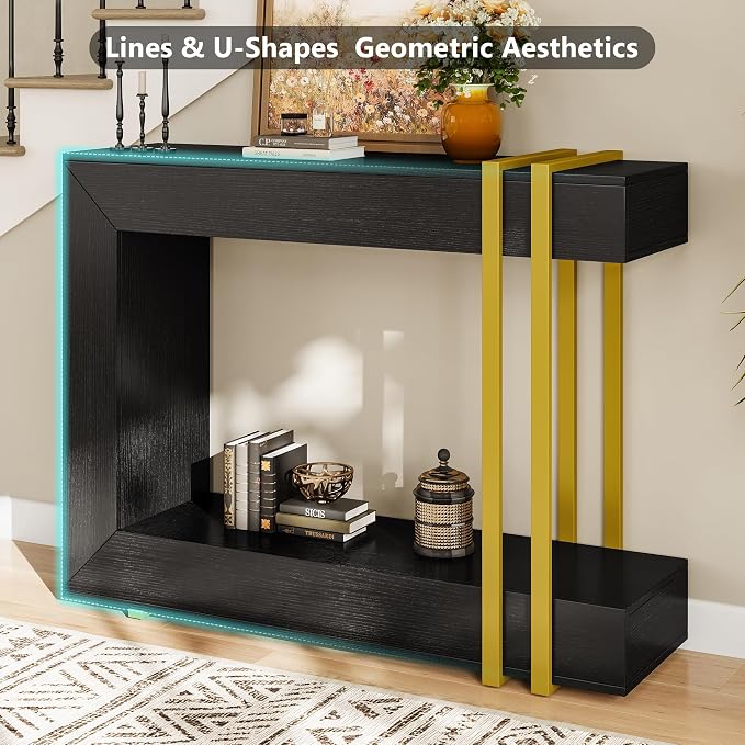 Einhomn 42.5" Console Table Behind Couch, 2-Tier Narrow Entryway Table with Storage, Wood Sofa Tables for Hallway/Entrance/Living Room/Foyer, Black
