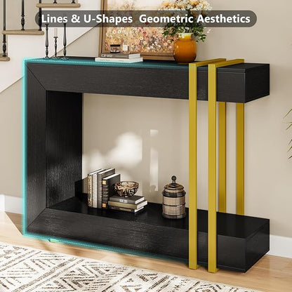 Einhomn 42.5" Console Table Behind Couch, 2-Tier Narrow Entryway Table with Storage, Wood Sofa Tables for Hallway/Entrance/Living Room/Foyer, Black