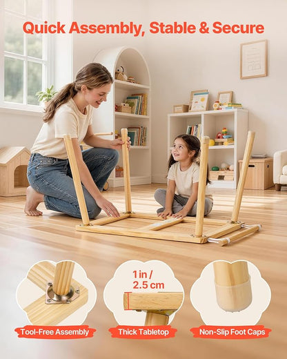 VEVOR Sensory Table for Toddlers, Wooden Kids Activity Table with 2 Stools, Double-Sided Board, Storage Bins, and Non-Slip Feet, for Boys and Girls Playing Sand and Water, Drawing, Studying, Dining