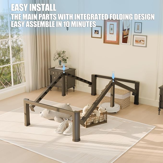 Yitong Angel 10 inch Twin Bed Frame with Round Corner Legs Mattress Slide Stopper,Low Profile Heavy Duty Metal Platform,No Box Spring Needed,Steel Slat Support,Easy Assembly,Noise Free